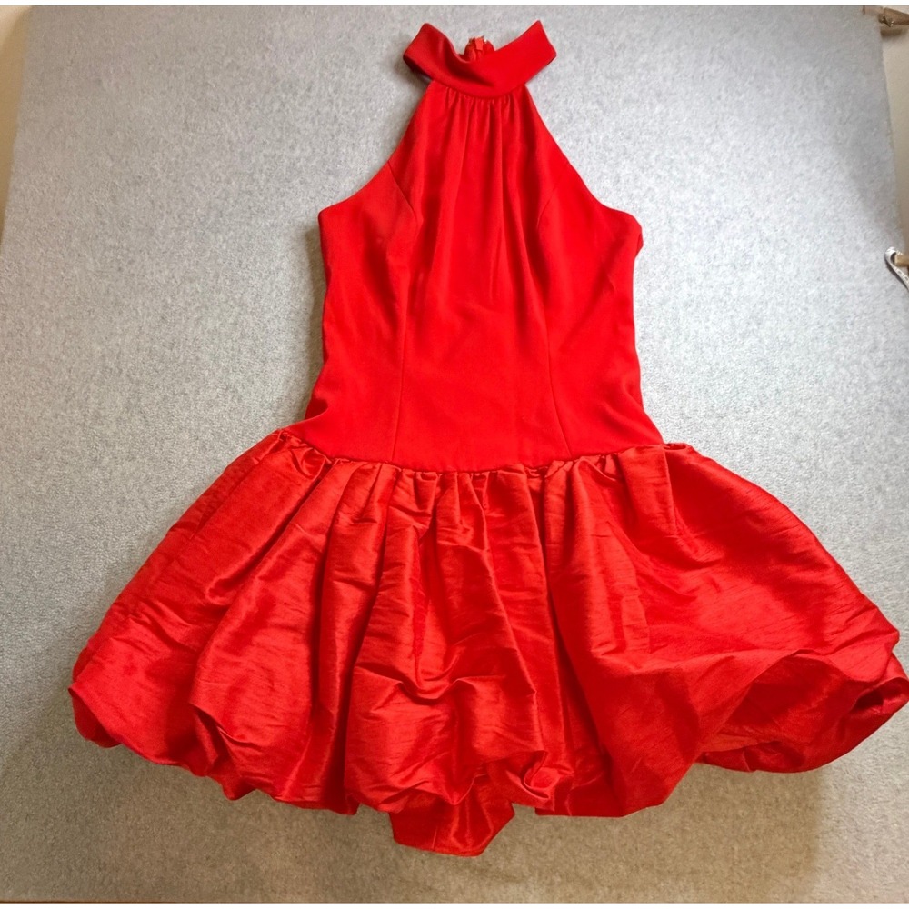 Jay Godfrey Red Halter Bubble Hem Mini Dress Size 2 Cocktail Party Drop Waist